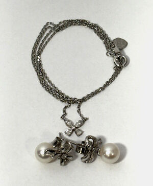 STONEHENgE Sterling Silver Bow Necklace 16" & Akoya Pearl Earrings Set